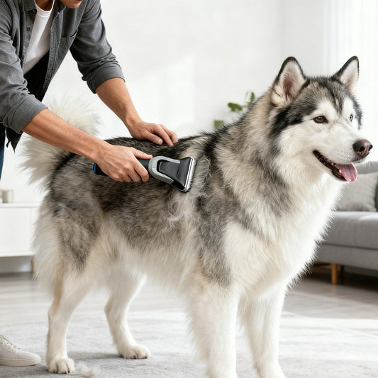 Tail-wagged Professional PLUS Pet Grooming Vacuum Kit with large container, designed for efficient grooming of all pets.
