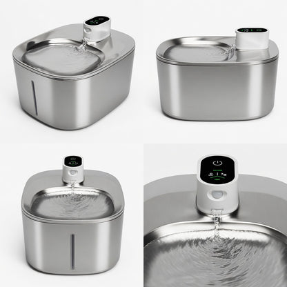 Wireless pet fountain by Tail-Wagged with adjustable water flow for fresh, flowing hydration for cats and dogs.