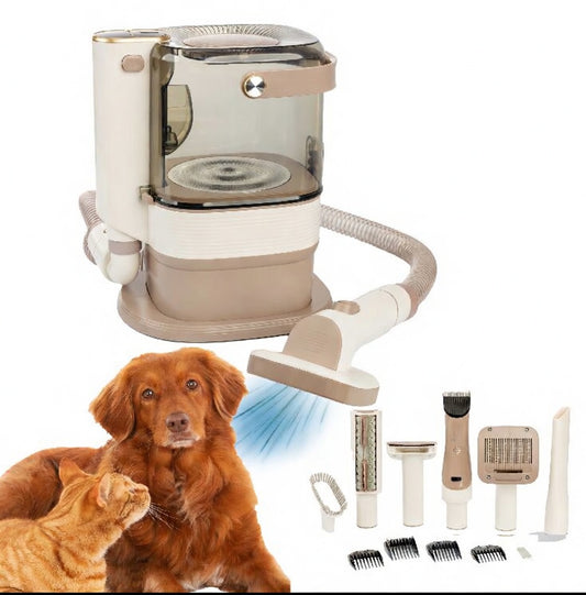 Tail-wagged dog grooming kit with quiet operation and mess-free design, including grooming tools for home pet care.