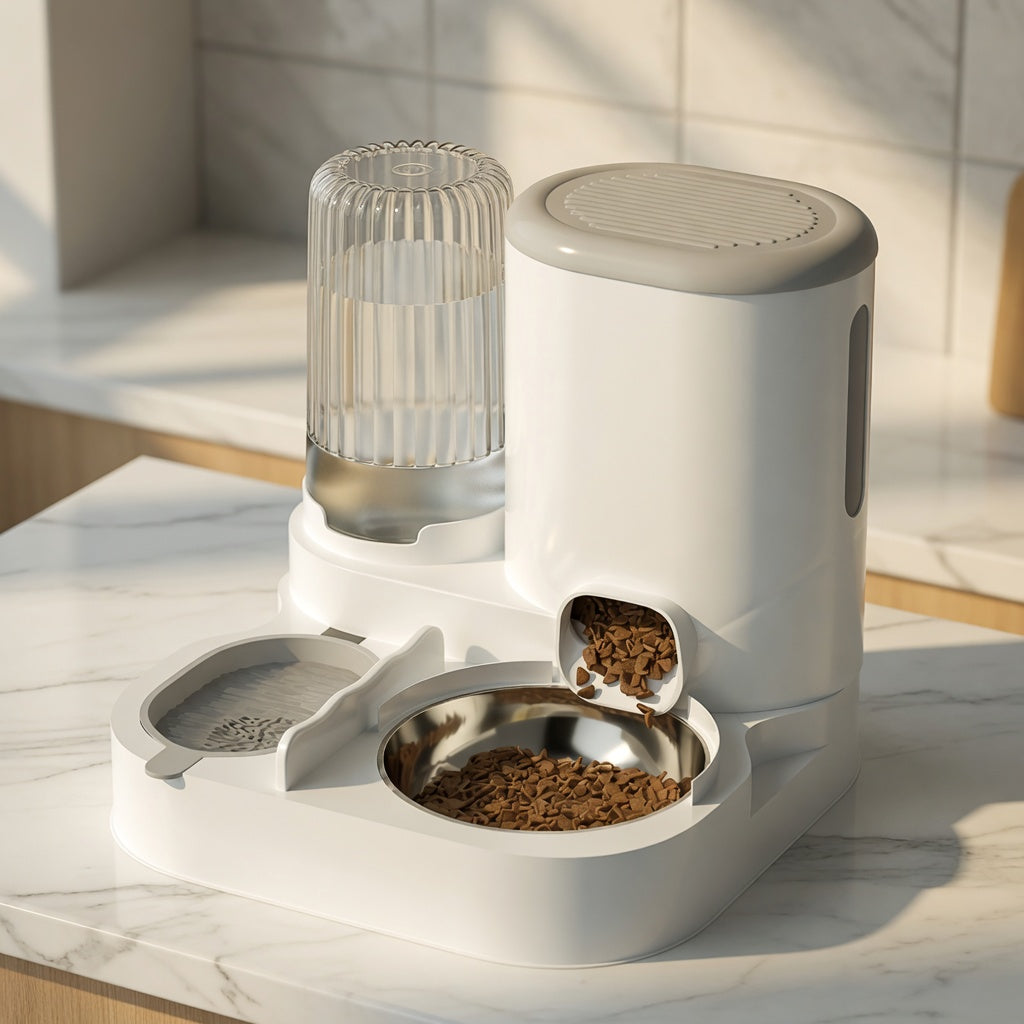 Pet Haven | Automatic Cat Feeder & Food Dispenser with Stainless Steel Design | Convenient 2-in-1 Feeding Station for Hydration and Nutrition