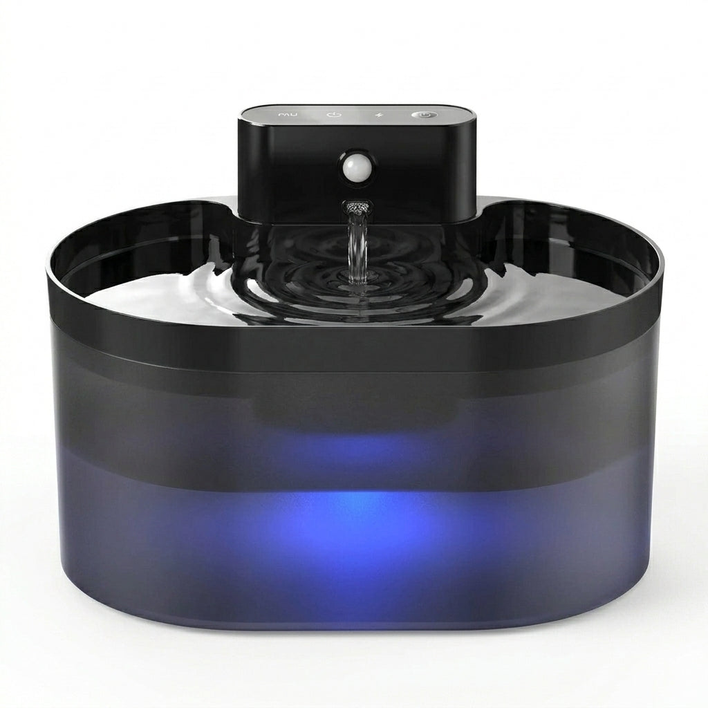 Tail-wagged Pet Hydration Pro dog water fountain with infrared sensor and 2.2L automatic water dispenser for healthy hydration.