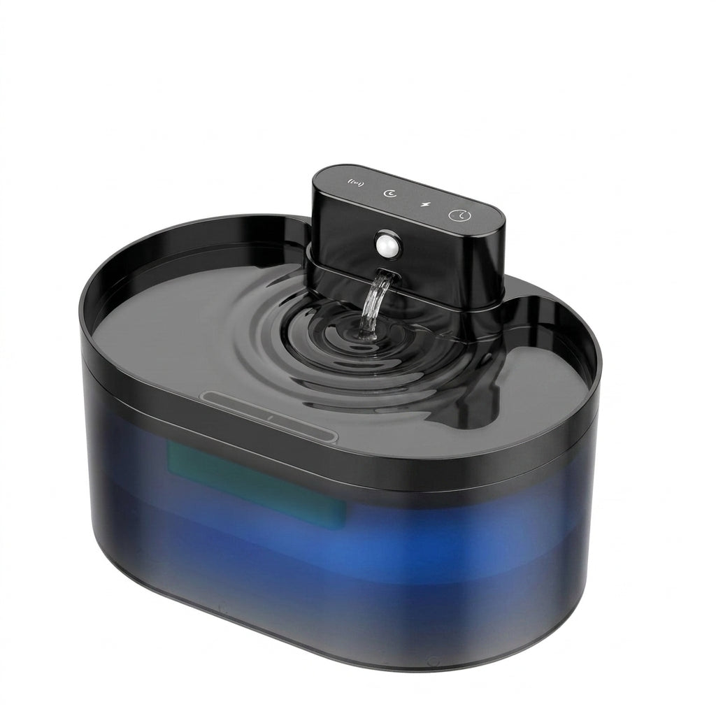 Tail-wagged Pet Hydration Pro dog water fountain with infrared sensor and 2.2L automatic water dispenser for healthy hydration.