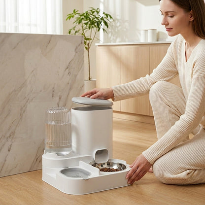 Pet Haven | Automatic Cat Feeder & Food Dispenser with Stainless Steel Design | Convenient 2-in-1 Feeding Station for Hydration and Nutrition