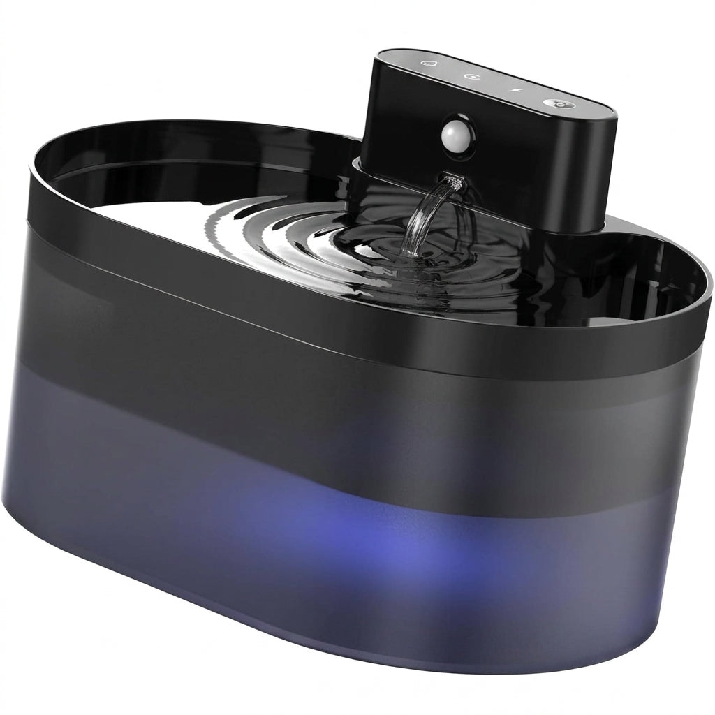 Tail-wagged Pet Hydration Pro dog water dispenser with infrared sensor and 2.2L capacity, featuring a sleek automatic water fountain.