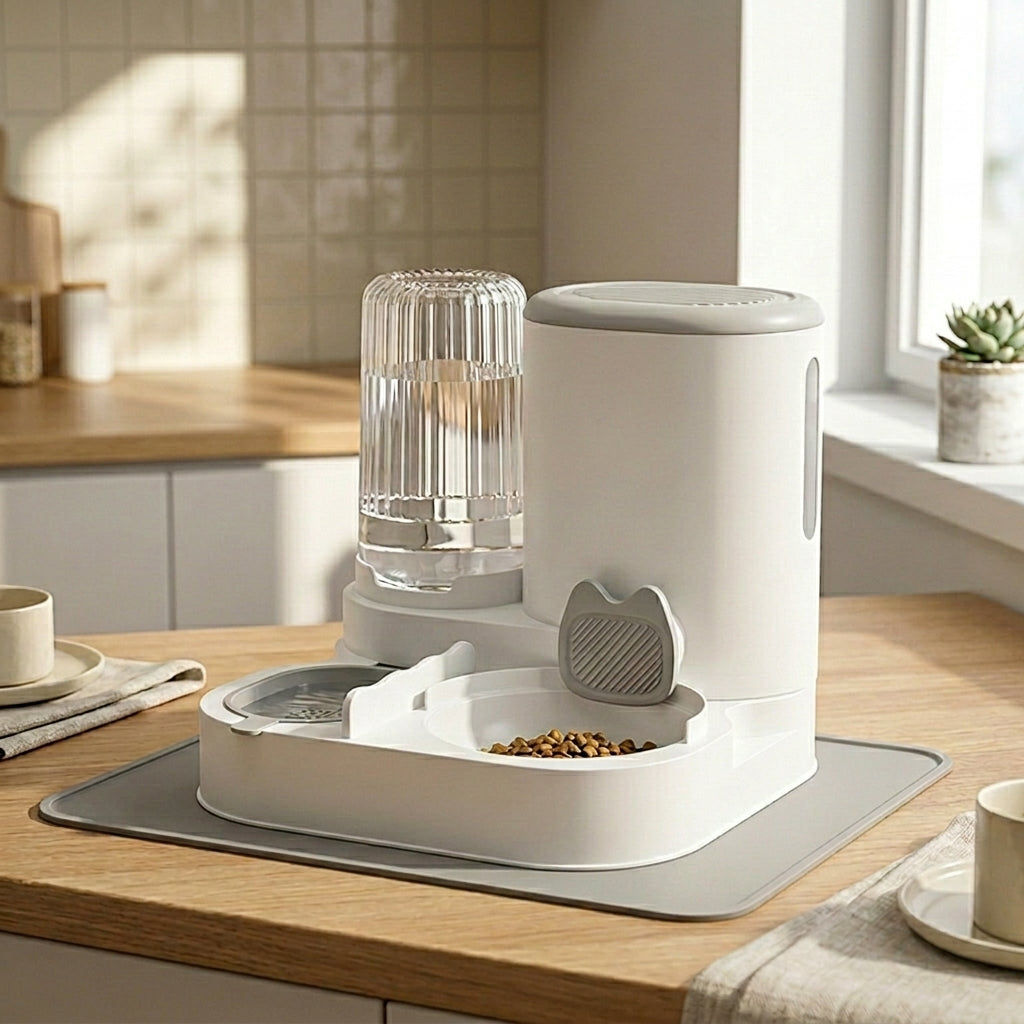 Pet Haven | Automatic Cat Feeder & Food Dispenser with Stainless Steel Design | Convenient 2-in-1 Feeding Station for Hydration and Nutrition