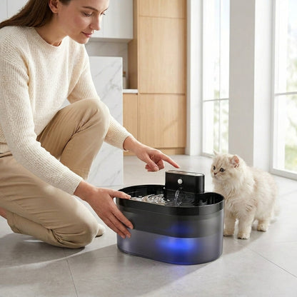 Tail-wagged Pet Hydration Pro dog water fountain with infrared sensor and 2.2L automatic water dispenser, showing the sleek design.
