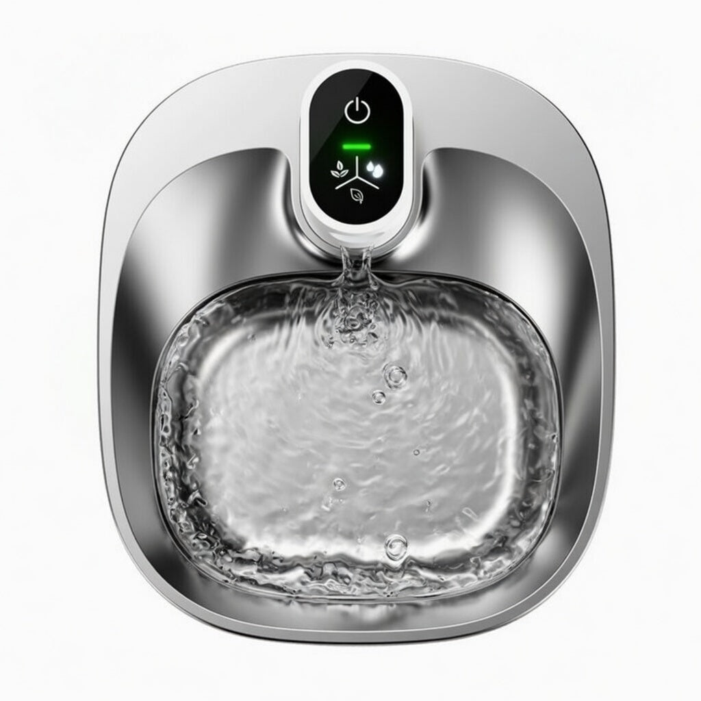Wireless pet fountain by tail-wagged with adjustable flow, showing clear water flowing through the compact hydration fountain.