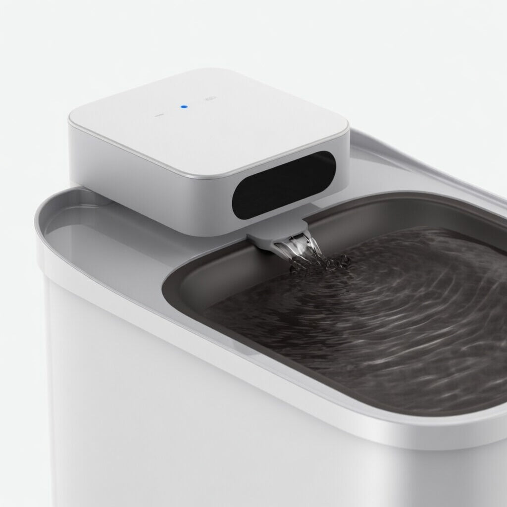 Cordless UVC pet water fountain by tail-wagged with app monitoring, featuring hygienic design for clean drinking water for cats.